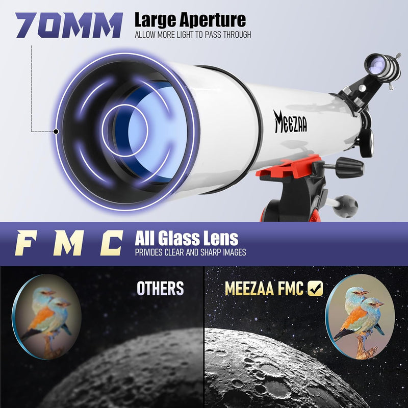 MEEZAA Teleskop, Teleskop Astronomie Erwachsene Profi, 70mm Blende 700mm Refraktor Teleskop für Kind