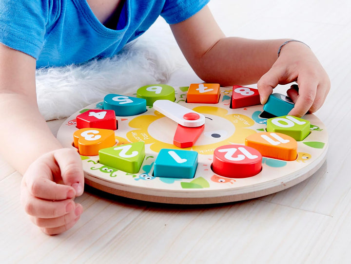 Hape Steckpuzzle Uhr - Grosses Holz-Uhrpuzzle-Lernspielzeug mit dicken Zeigern und Zahlen, pädagogis