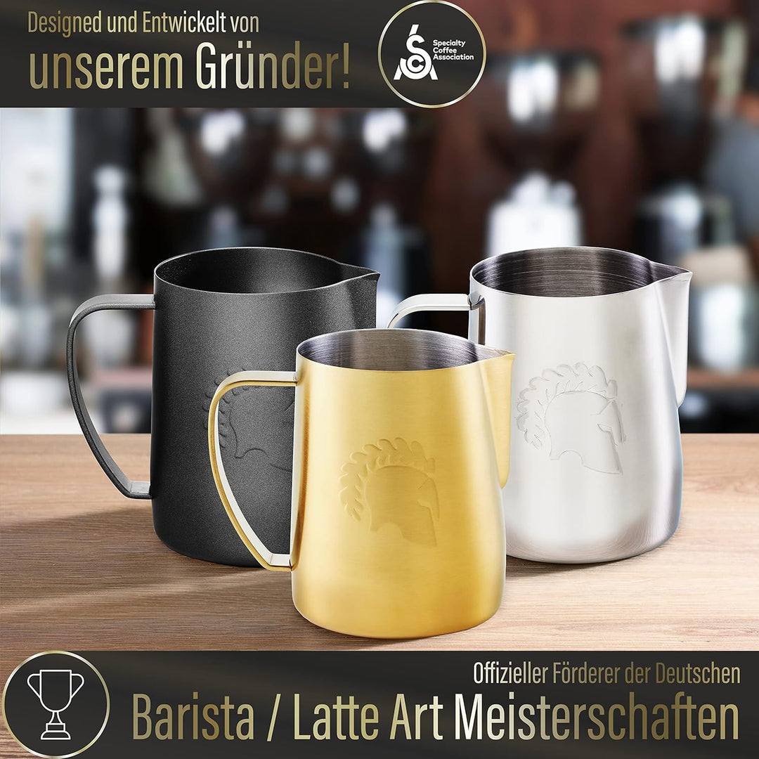 Barista Legends® Milchkännchen Edelstahl [600ml] ARES Gold - Barista Milchkännchen zum Milchaufschäu
