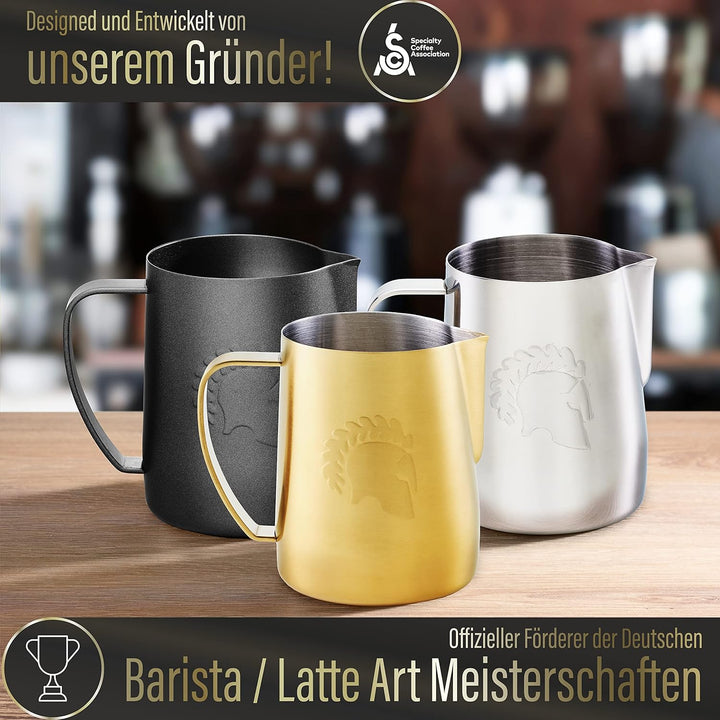 Barista Legends® Milchkännchen Edelstahl [600ml] ARES Gold - Barista Milchkännchen zum Milchaufschäu