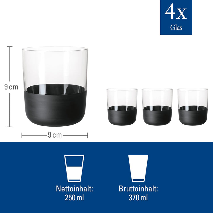 Villeroy & Boch – Manufacture Rock Whiskybecher Set, 4 teilig, Kristallglas mit mattschwarzem Boden,