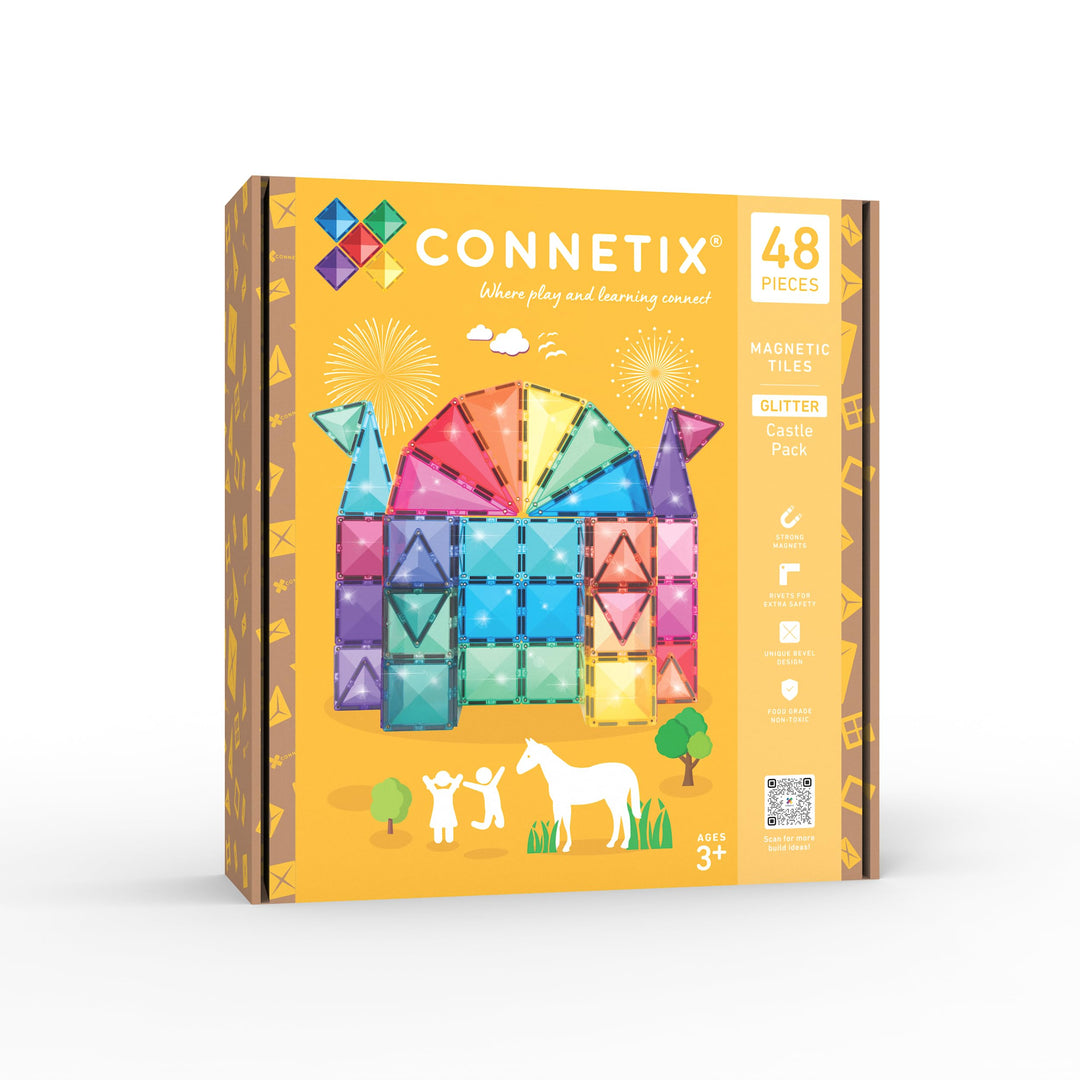 CONNETIX Magnetische Fliesen Glitzer Schloss Paket, 48 Stück