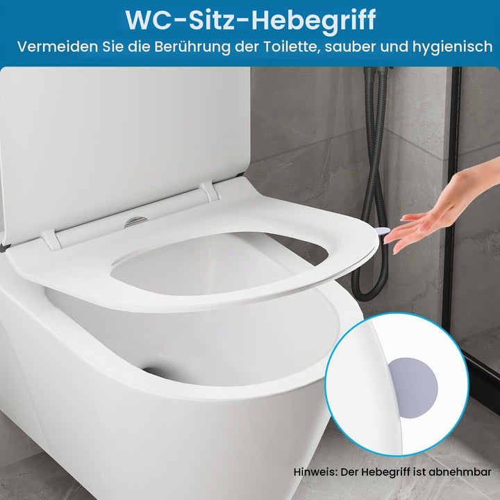 Toilettendeckel mit Absenkautomatik D-Form, Slim WC Sitz Weiss, Klodeckel Duroplast, Klobrille einfa