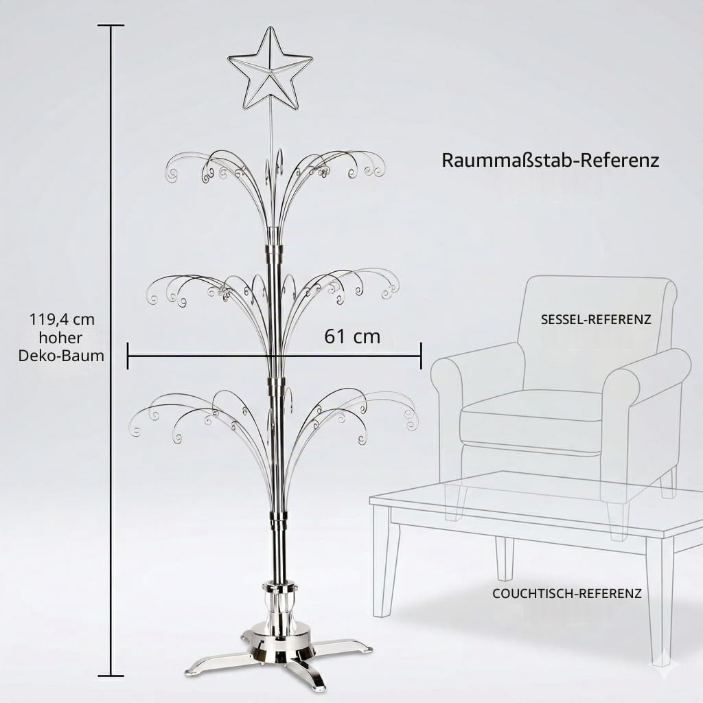 HOHIYA Metall Weihnachten Ornament Display Baum drehbarer Ständer 119,4 cm (Silber) 47"H Rotating St
