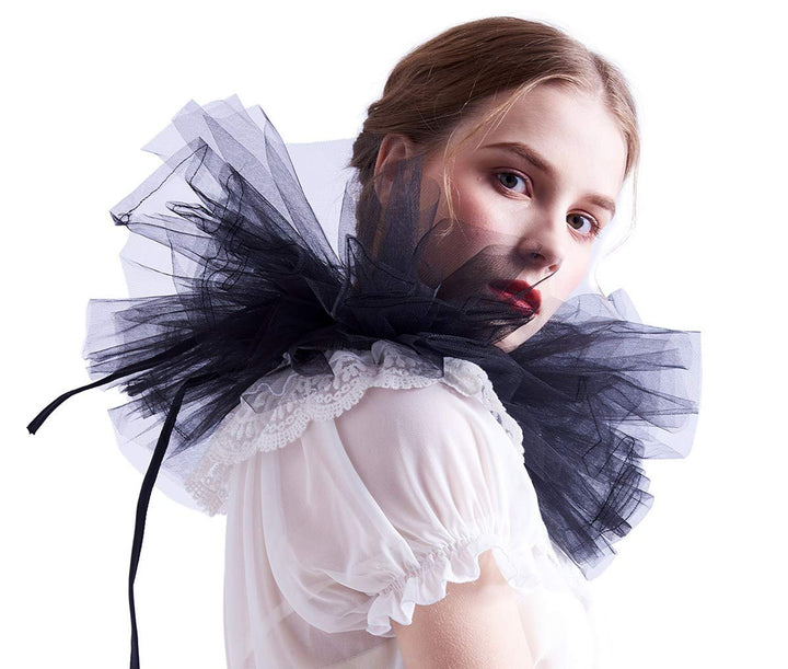 BLESSUME Viktorianische Rüsche Kragen Renaissance Mesh Clown Kragen Geschichtet Halskrause für Hallo