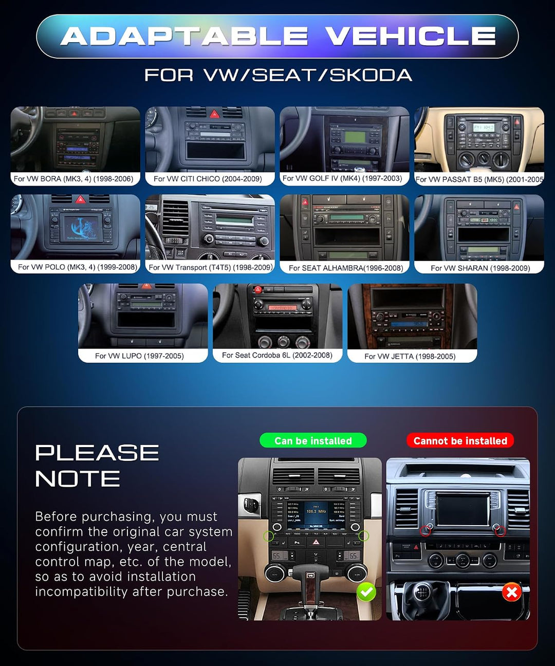 4+64G Autoradio für VW Bora/Polo/Passat B5/Jetta/Golf IV/Peugeot/Skoda mit Carplay/Android Auto, 7 Z