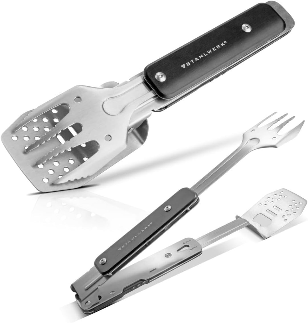 STAHLWERK BBQ Multitool 4 in 1 Grillbesteck mit Grillzange, Grillgabel, Grillwender und Flaschenöffn