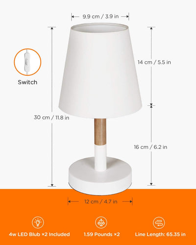 tomons 2er Set LED Nachttischlampe aus Holz, LED Tischlampe Tischleuchte mit Stoffschirm für Schlafz