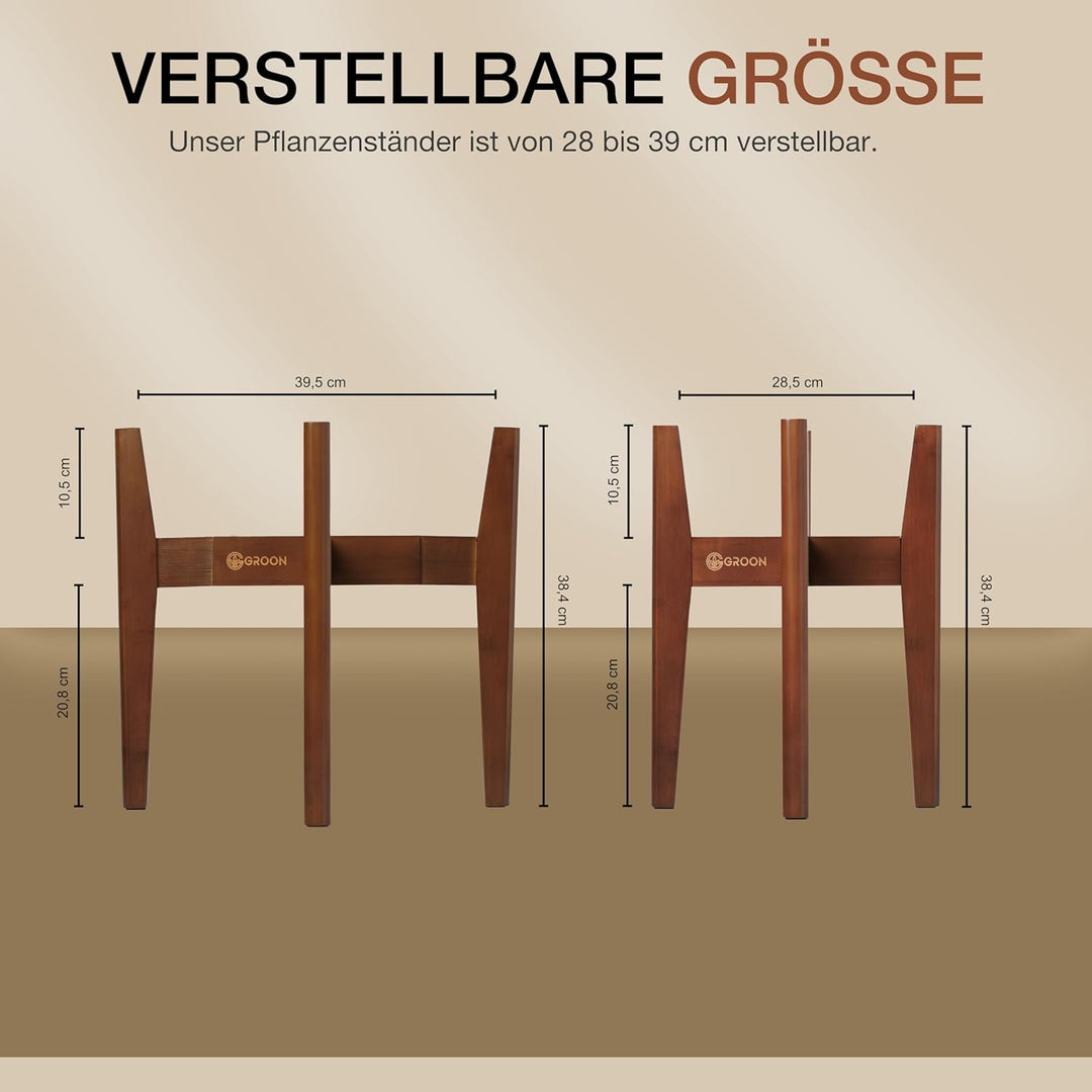 Groon® Premium Pflanzenständer Braun aus Bambus – Verstellbarer Blumenständer 20–32 cm | Handgeferti