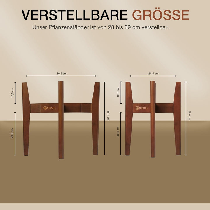 Groon® Premium Pflanzenständer Braun aus Bambus – Verstellbarer Blumenständer 20–32 cm | Handgeferti
