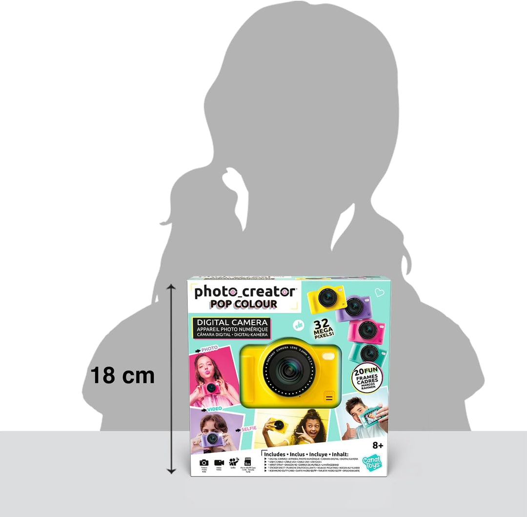 C Toys Digitalkamera für Kinder, Doppelobjektiv – kompakte Mini-Kamera Gelb mit Selfiemodus für 8 Ja