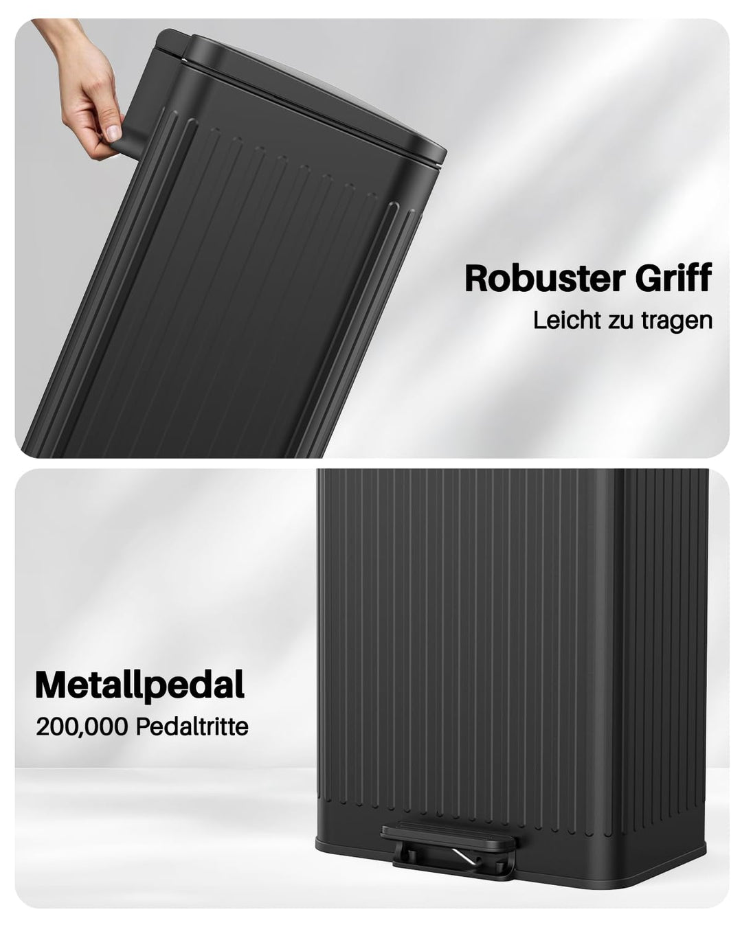lovewind 60L Mülleimer Küche Edelstahl Schwarz, Pedal-Behälter mit Soft-Close Deckel, 2 herausnehmba