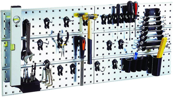 raaco 2 TWP Set Verzinkte Werkzeugwand - Lochwand Werkstatt mit 28 SuperClips, 104 x 44 cm, 150 kg T