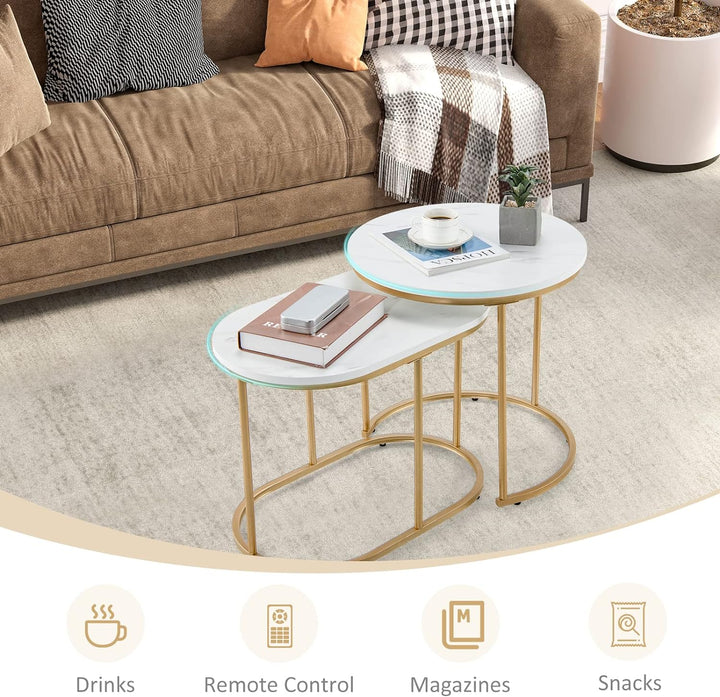 Giantex 2er Set Beistelltisch Marmor Gold, Couchtisch Sofatisch Verschiedene Grössen, Wohnzimmertisc
