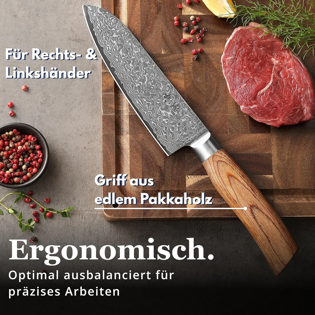 Wakoli EDIB Pro Damast Santokumesser 16,00 cm Klinge extrem scharf aus 67 Lagen mit VG10 Stahlkern I