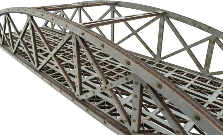 War World Scenics Zweispurige Hoch-Detail Graue Stabbogenbrücke 560mm - Spur 00/H0 MDF Modellbahn Mo