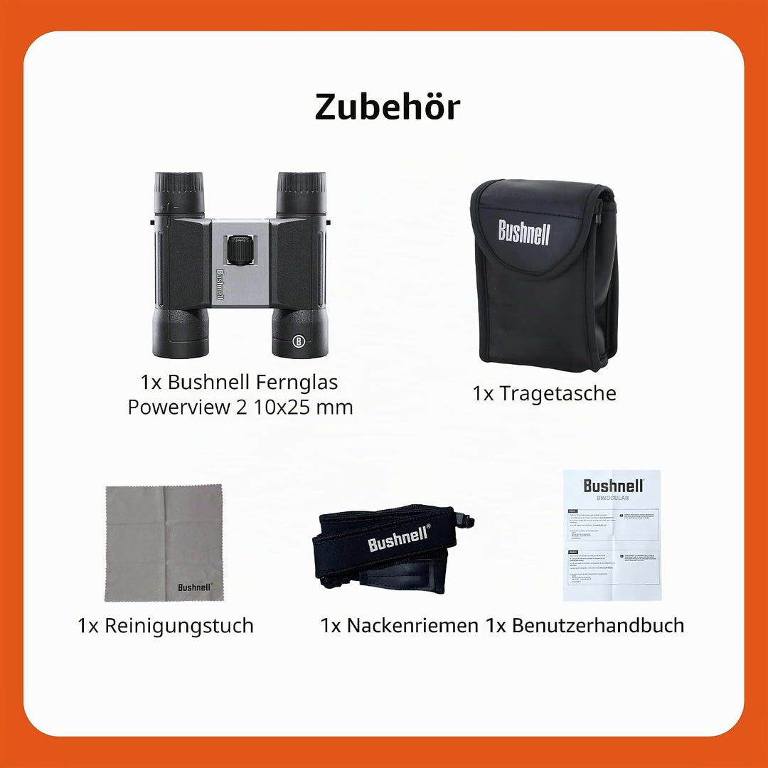 Bushnell - Powerview 2 - Fernglas - 10x25 - Dachkant - Aluminium Metallgehäuse - Mehrschichtvergütun