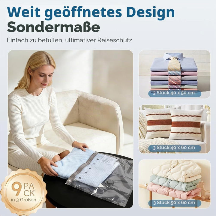 Aolso Vakuumbeutel für Kleidung mit Kabellose Vakuumpumpe, 9 Stück Vacuum Bags Wiederverwendbare (3x