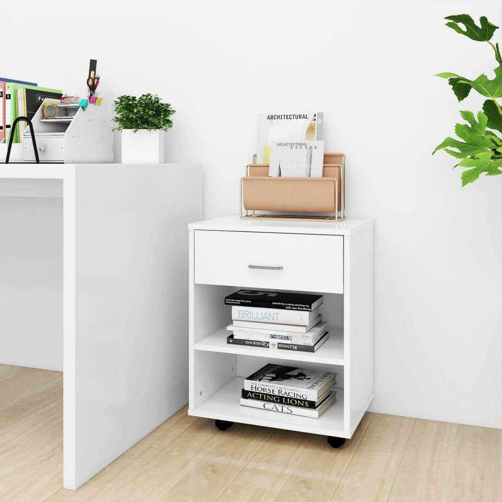 Mobiler Aktenschrank Lagerschrank aus Holzwerkstoff Beistellschrank mit Rollen für Wohnzimmer Schlaf