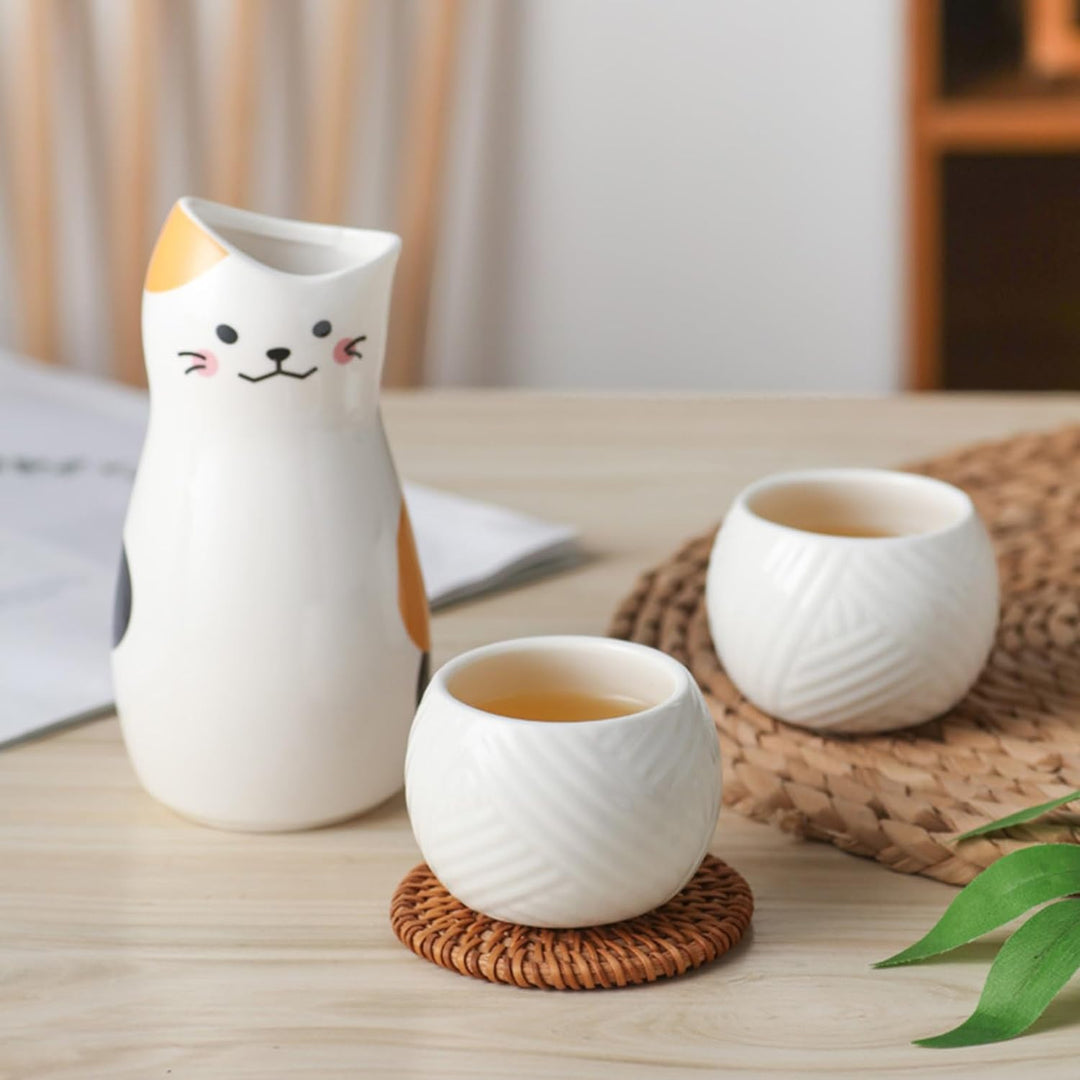 Japanische Keramik Sake Set,Calico Katzen Sake Becher Flasche,2 Sake Tasse, one Sake Topf,Weinflasch