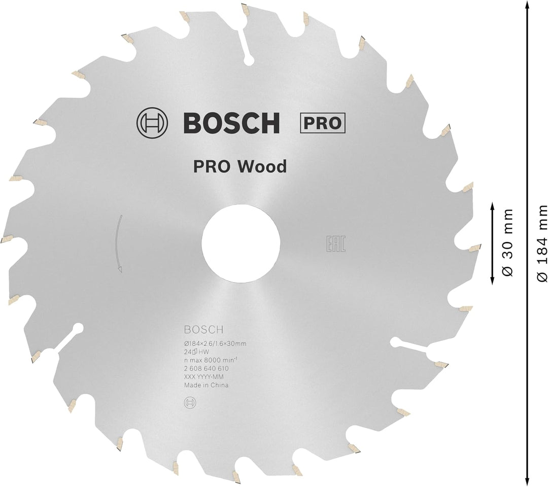 Bosch Professional 1x Kreissägeblatt Optiline Wood (Sägeblatt für Holz, Ø 184 x 30 x 2,6 mm, 24 Zähn