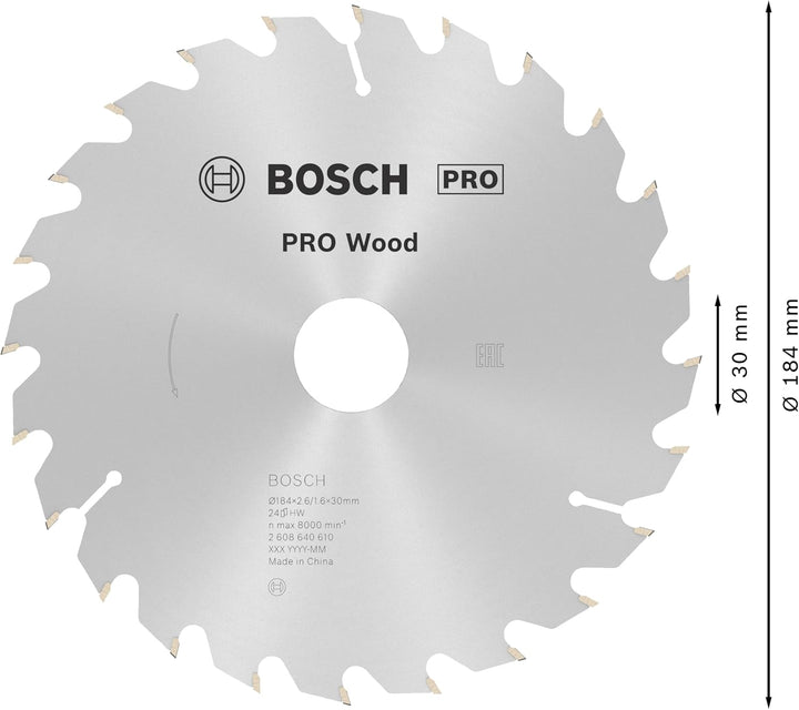 Bosch Professional 1x Kreissägeblatt Optiline Wood (Sägeblatt für Holz, Ø 184 x 30 x 2,6 mm, 24 Zähn