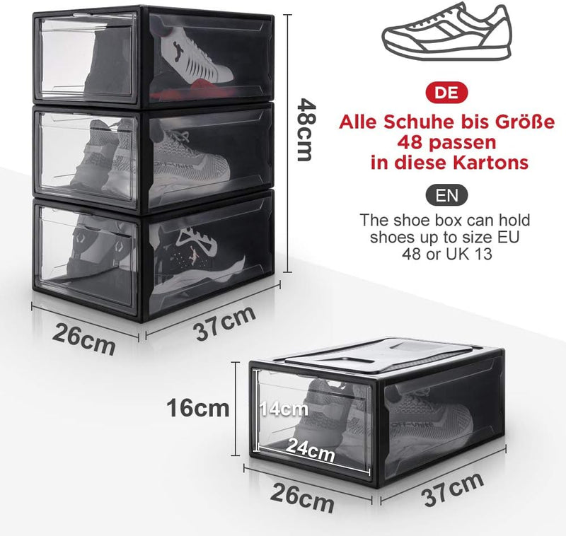 Yorbay Schuhbox, 3er Set, stapelbarer Schuhorganizer, Kunststoffbox mit durchsichtiger Tür, Mehrweg