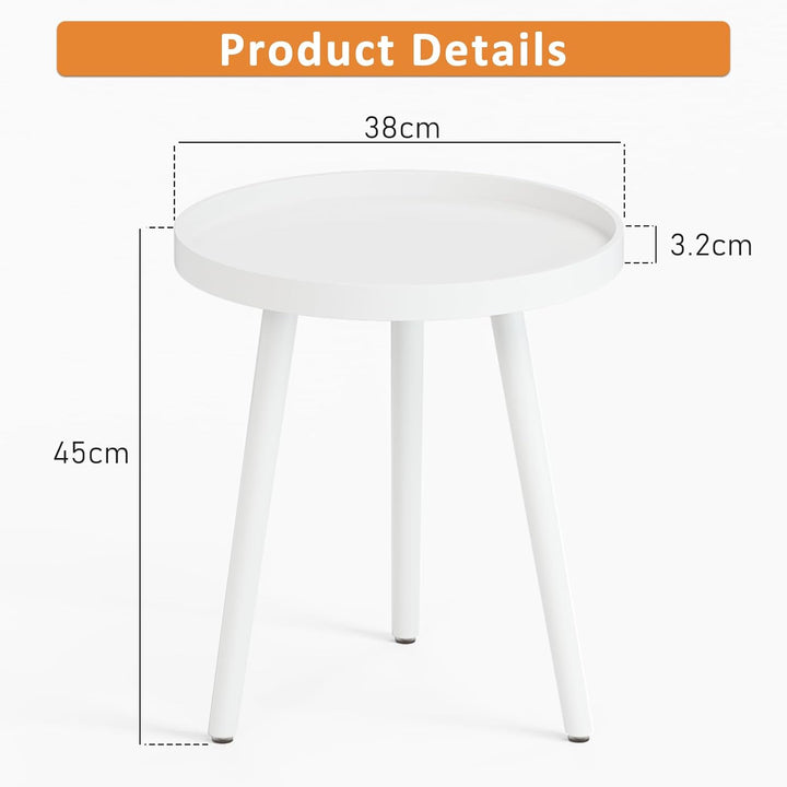 APICIZON Beistelltisch Weiss Rund, Kleiner Tisch, 38 x 45cm, Wohnzimmertisch, Nachttisch mit Beinen