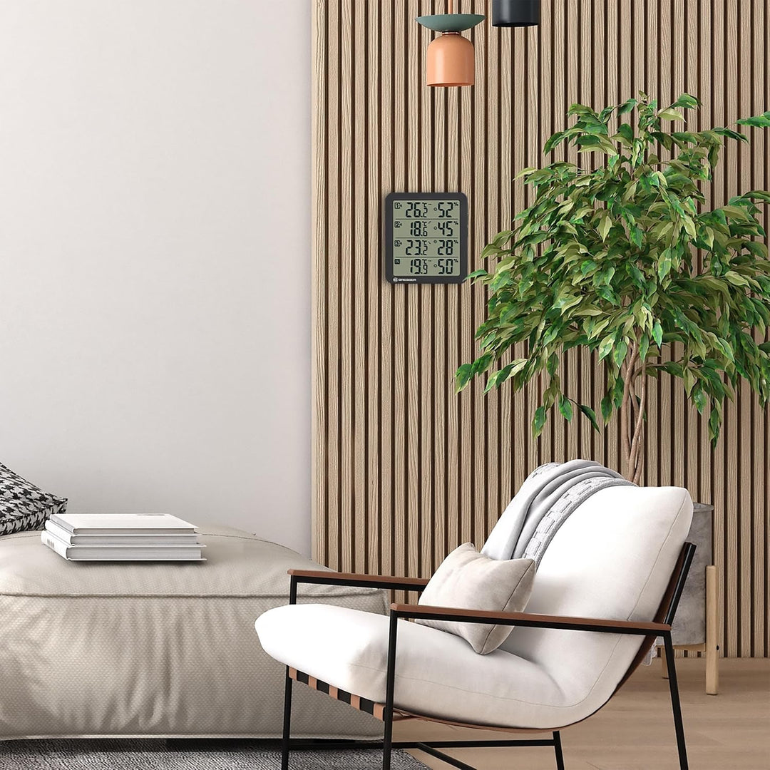 Bresser Quadro NV Thermo-Hygrometer mit 4 Messpunkten, integrierter Sensor und 3 Funksensoren, Smile