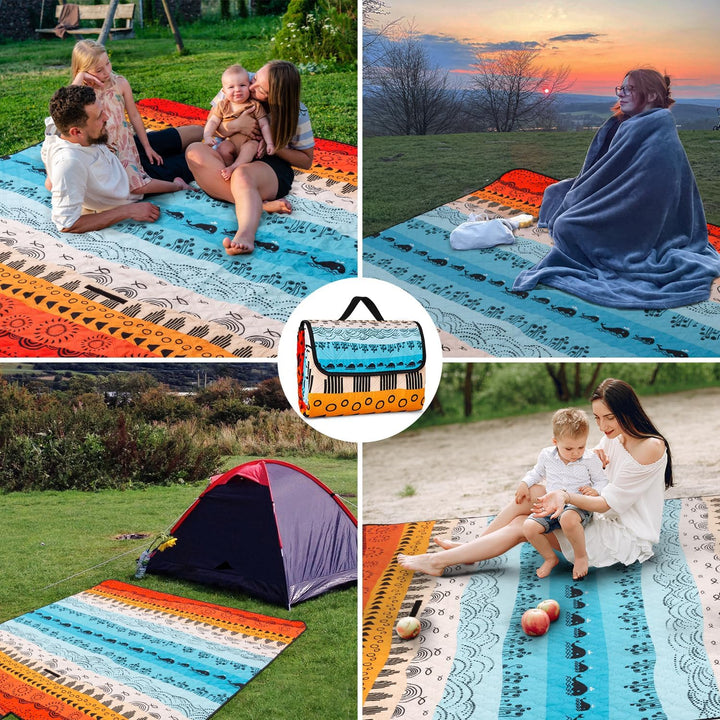 Outdoor Picknickdecke Wasserdicht, 200x200cm Stranddecke Sandfrei mit Wärmeisoliert Unterseite, Trag