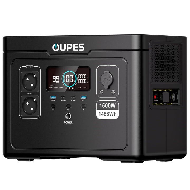 OUPES Exodus 1500 Tragbare Powerstation 1500W, 1488Wh Solargenerator mit 2 Steckdose (Boost 1700W, 3