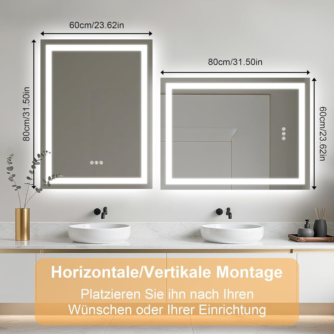 LED-Badezimmerspiegel mit Beleuchtung, Bluetooth-Dual-Lautsprecher, Antibeschlagfunktion, 3 Farbtemp