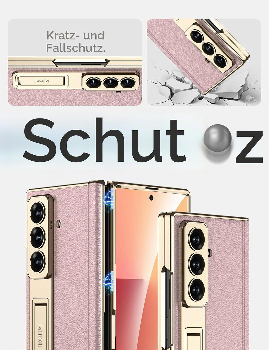 Miimall Lederhülle Kompatibel mit Samsung Galaxy Z Fold 7 Hülle mit Displayschutz+Scharnierschutz, S