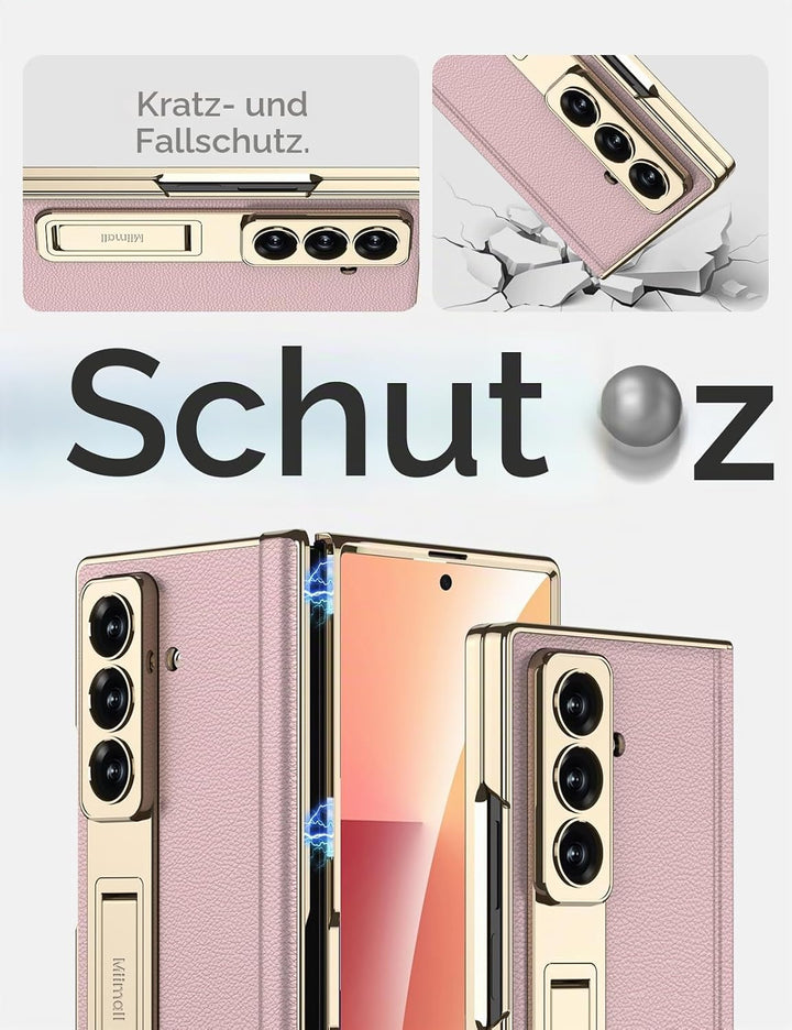 Miimall Lederhülle Kompatibel mit Samsung Galaxy Z Fold 7 Hülle mit Displayschutz+Scharnierschutz, S