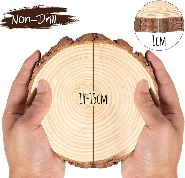 10 Holzscheiben 14-15 cm mit Rinde, Naturholz Baumscheiben zum Basteln, Runde Holzscheiben Deko für