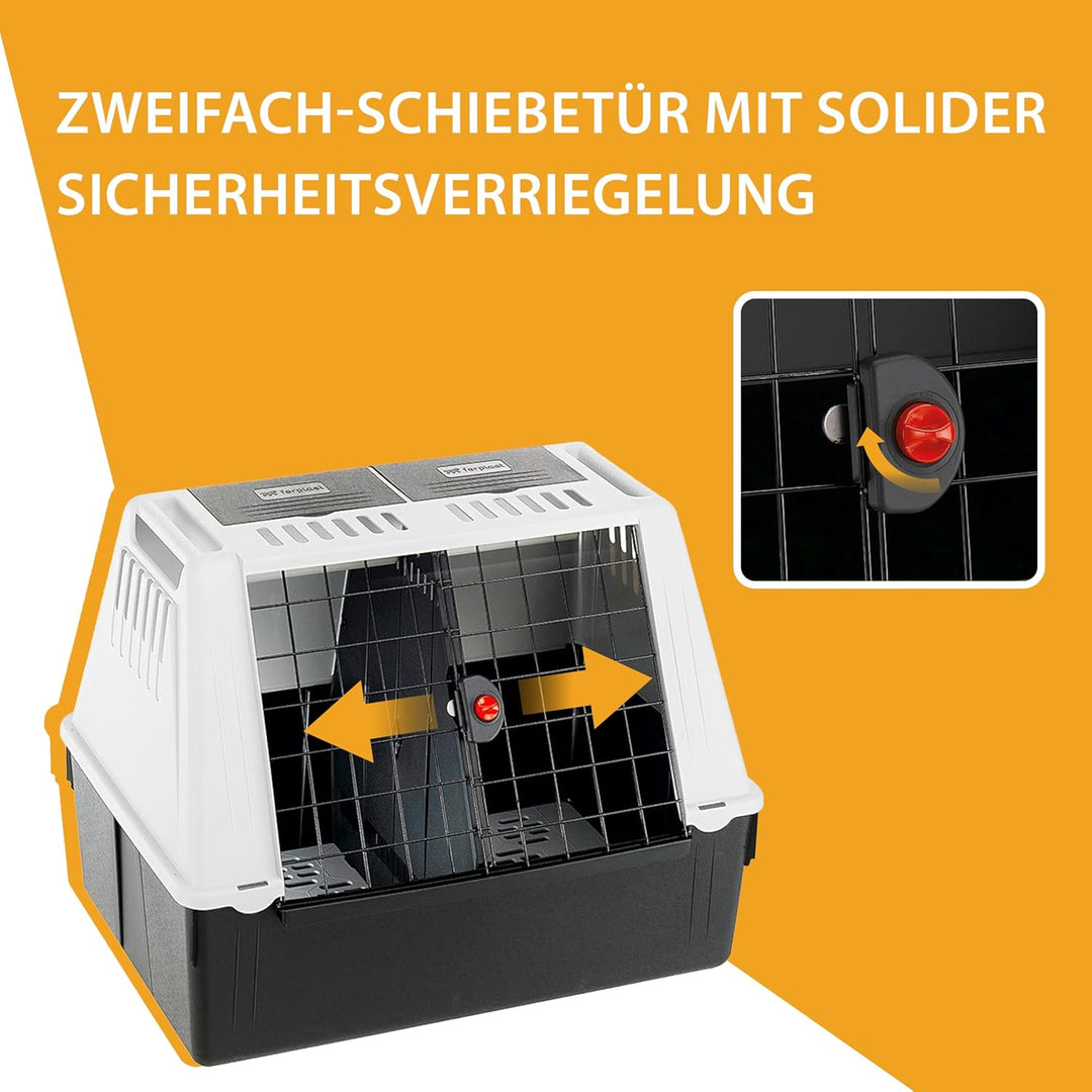 Ferplast Hundebox Auto Atlas CAR 100, Ablagefach, Doppelte Schiebeöffnung mit Sicherheitshaken, Abtr