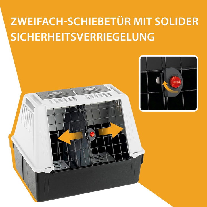 Ferplast Hundebox Auto Atlas CAR 100, Ablagefach, Doppelte Schiebeöffnung mit Sicherheitshaken, Abtr
