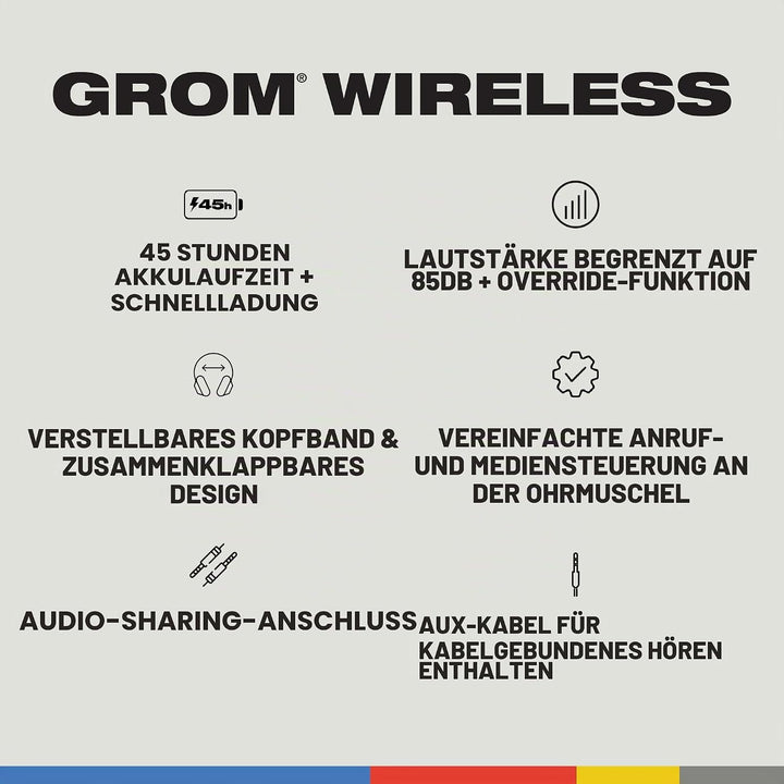Skullcandy Grom Over-Ear Wireless-Kopfhörer, 45 Std. Akkulaufzeit, Lautstärkebegrenzung, kompatibel