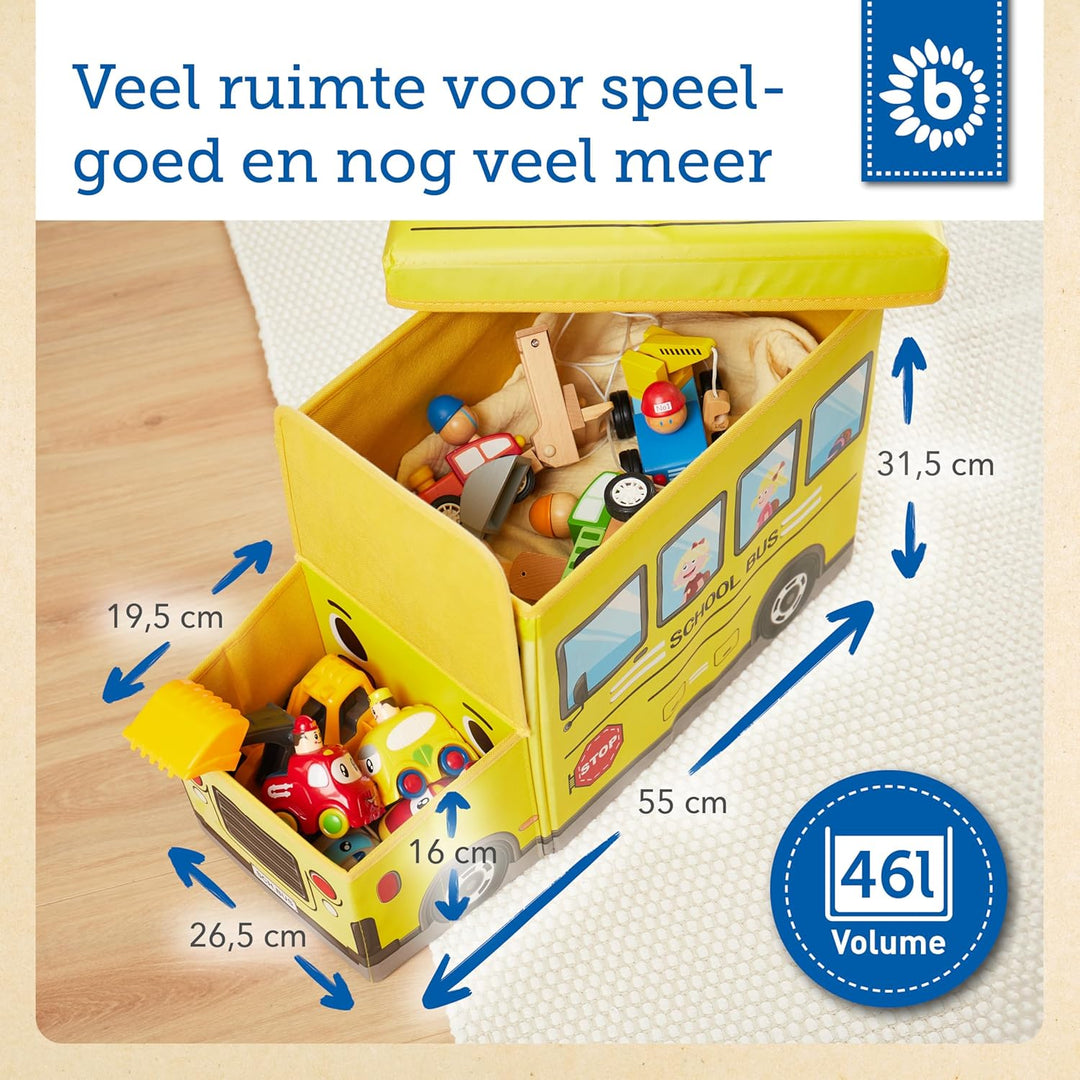 Bieco Aufbewahrungsbox mit Deckel Kinder Schulbus, faltbar, Sitzhocker mit Sitzgelegenheit, und Pols
