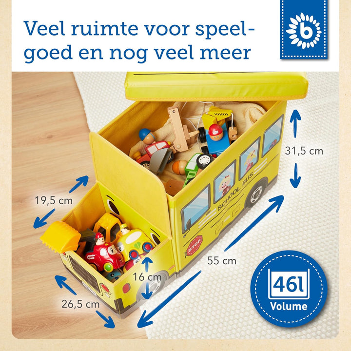 Bieco Aufbewahrungsbox mit Deckel Kinder Schulbus, faltbar, Sitzhocker mit Sitzgelegenheit, und Pols