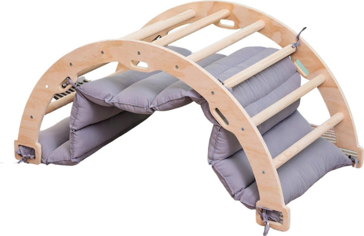 Buxibo Kletterbrücke/Kletterbogen aus Holz inklusive Kissen – Montessori-Klettergerüst – Naturholz –
