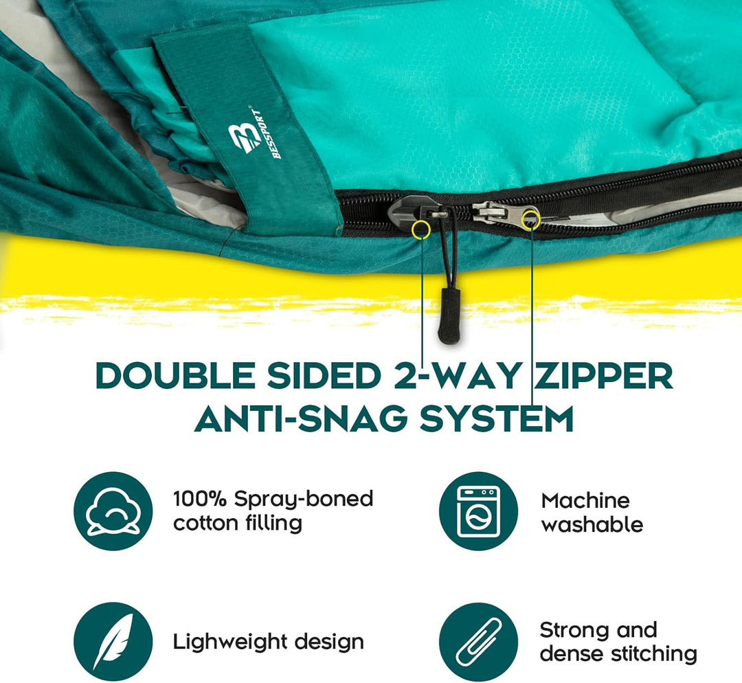 Bessport Schlafsack Flannel für Camping 3-4 Jahreszeiten - 10 °C-20°C | Winter Schlafsack Leichtgewi