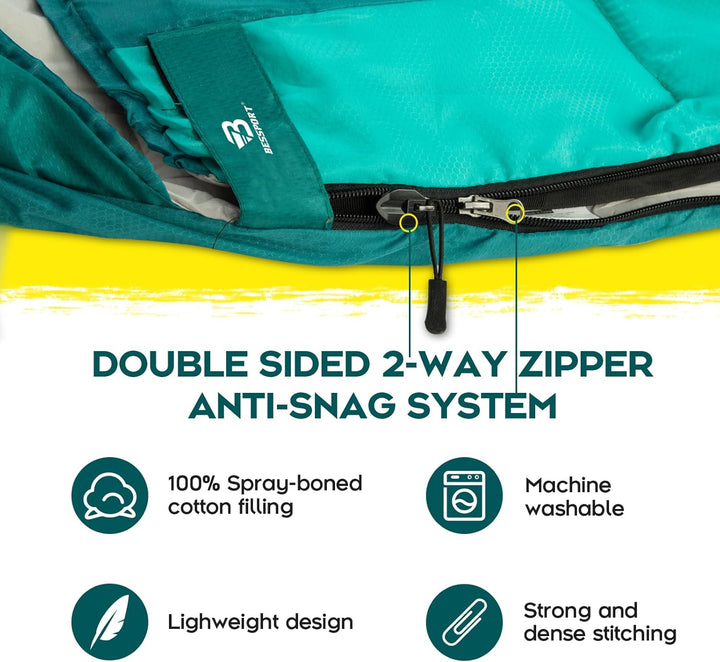 Bessport Schlafsack Flannel für Camping 3-4 Jahreszeiten - 10 °C-20°C | Winter Schlafsack Leichtgewi