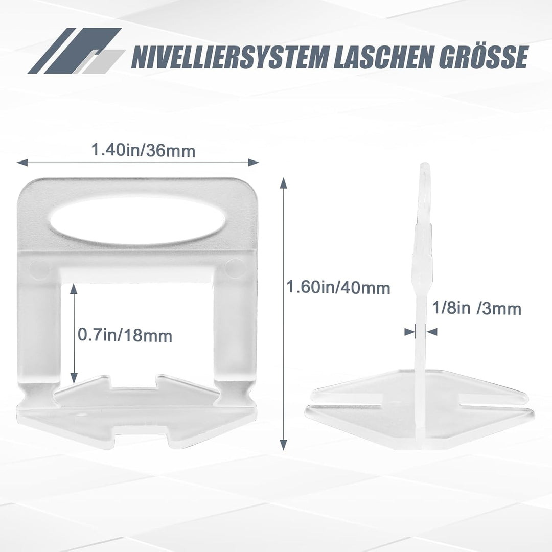 1000 Stück Standard Laschen Fugenbreite 3mm, Nivelliersystem Fliesen Nivellierhilfe Zuglaschen Fugen