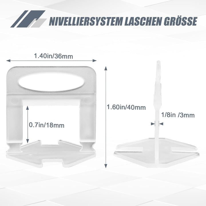 1000 Stück Standard Laschen Fugenbreite 3mm, Nivelliersystem Fliesen Nivellierhilfe Zuglaschen Fugen