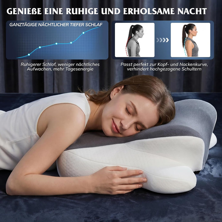 Nackenkissen Kopfkissen, Memory Foam Kissen mit Abnehmbarer Bezug | Ergonomisches Kopfkissen mit Küh