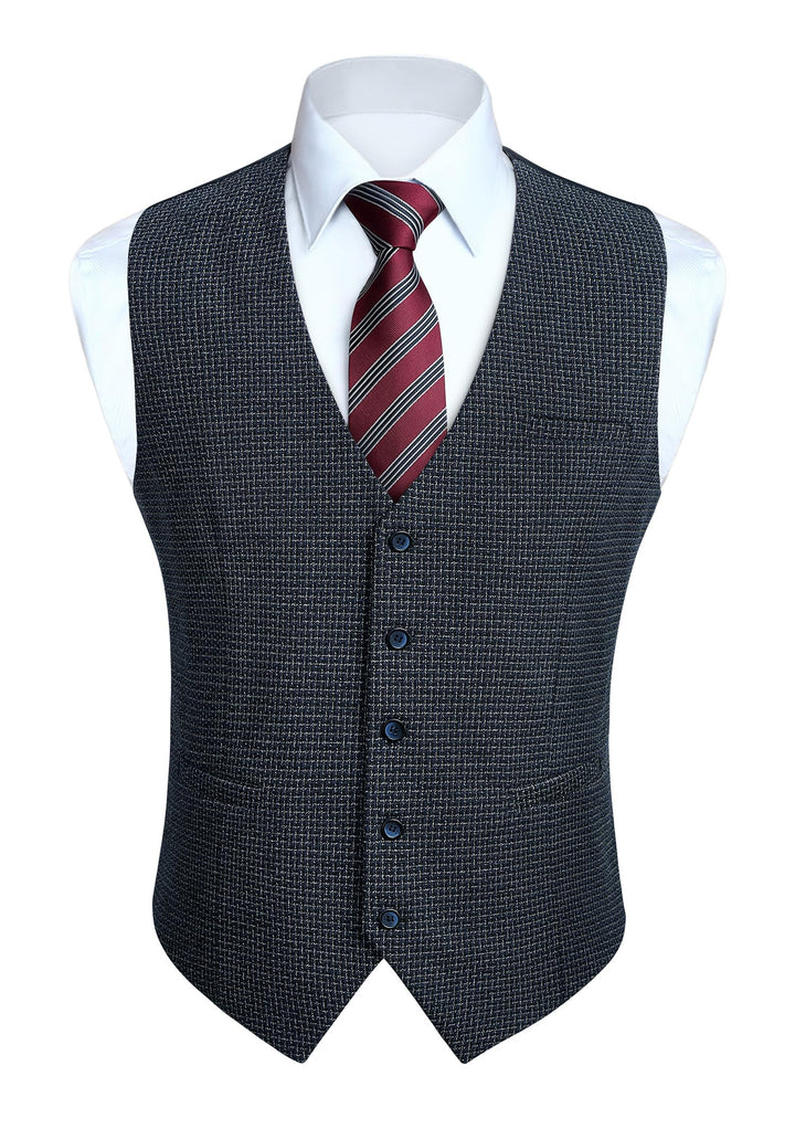 HISDERN Herren Anzugweste Formale Hochzeit Klassische Retro Baumwolle V-Ausschnitt Einfarbige Elegan