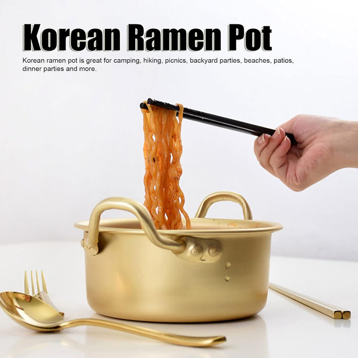 Koreanischer Ramen-Topf Koreanische Ramen-Nudelpfanne Aluminium Tragbarer Ramen-Topf mit Deckel Ramy