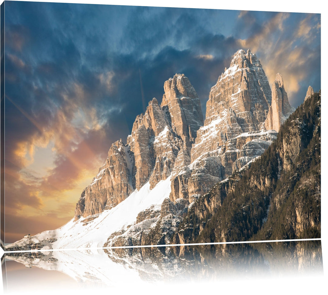 Majestätische Bergkette im Sonnenlicht Format: 100x70 auf Leinwand, XXL riesige Bilder fertig gerahm
