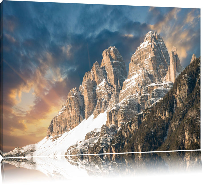 Majestätische Bergkette im Sonnenlicht Format: 100x70 auf Leinwand, XXL riesige Bilder fertig gerahm